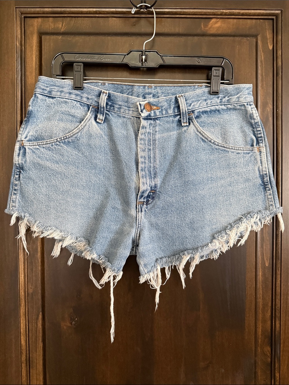 Classic High-Rise Cutoff Denim Shorts - Light Blue (compares to size 29 Agolde)